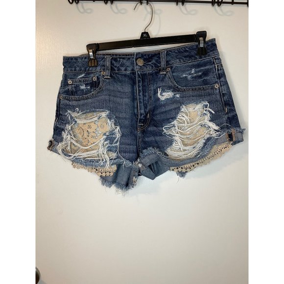 American Eagle Outfitters Pants - American Eagle Booty Shorts  10 Distressed Denim   Lace Pockets